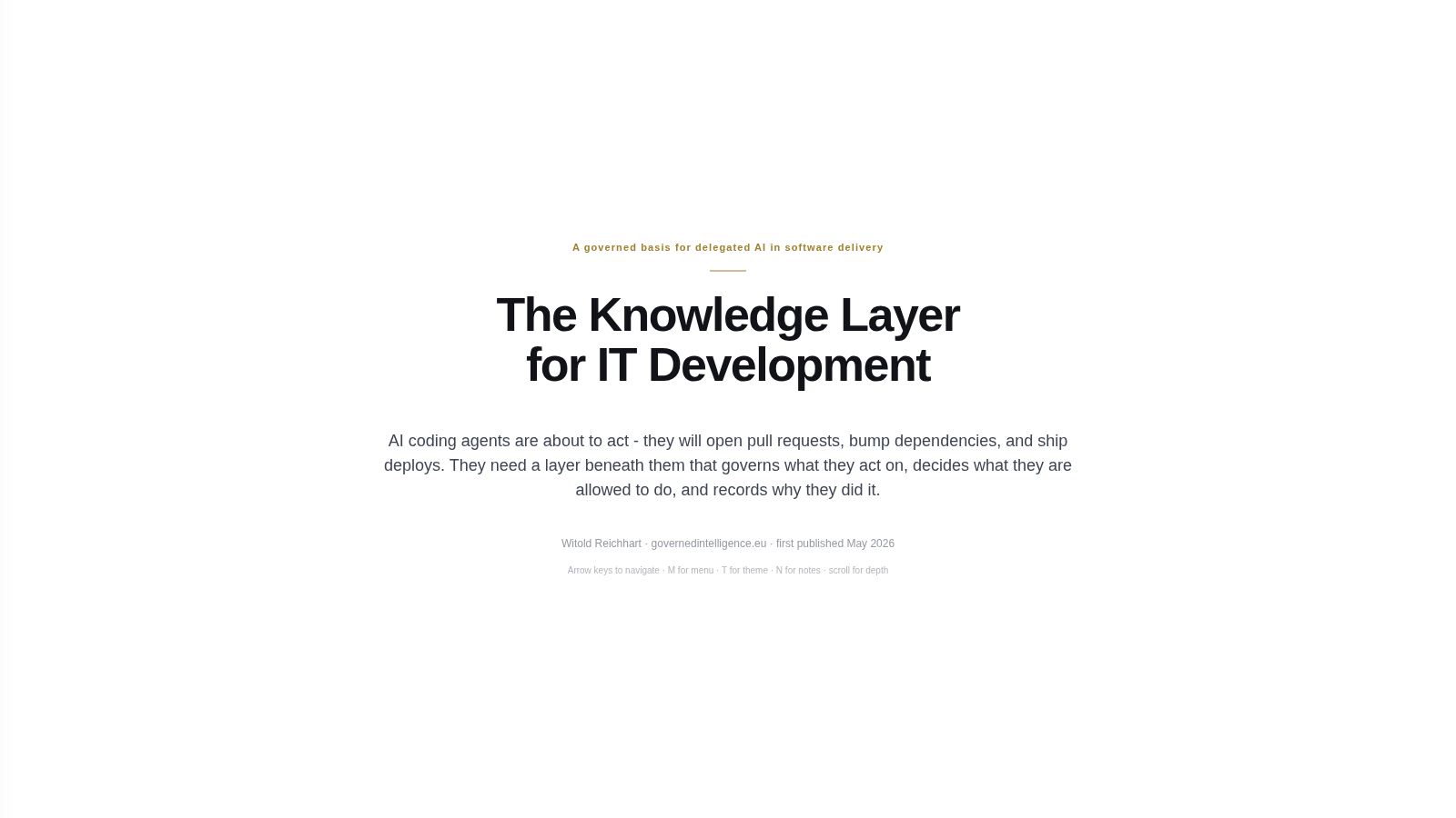 The Knowledge Layer for IT Development - the opening slide of the interactive deck.